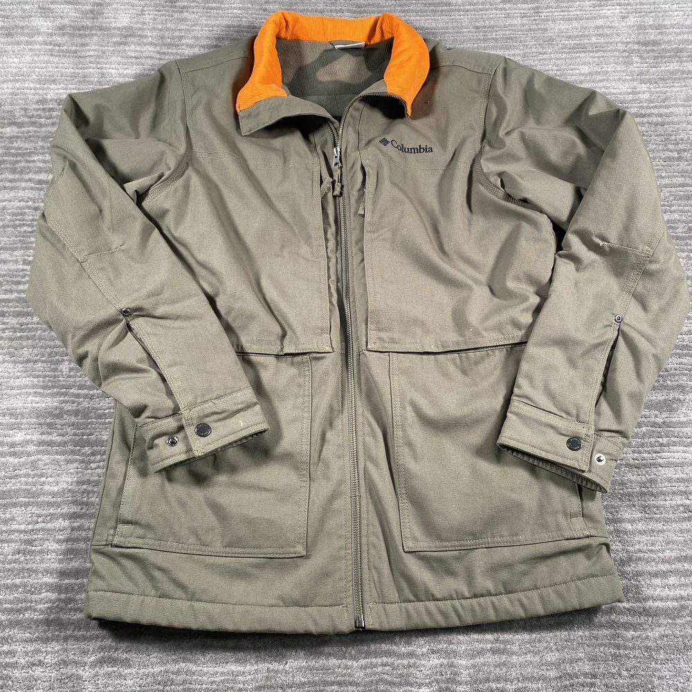 Columbia Jacket Mens Small Green Canvas Fleece Lined Full Zip Insulated